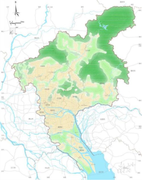 广州市生态、农业、城镇空间规划示意图